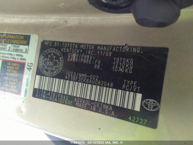 Toyota CAMRY 2010 4T1BF3EK6AU082048 Image 11