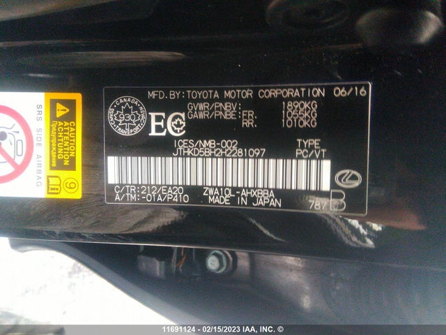 JTHKD5BH2H2281097 Lexus CT 200
