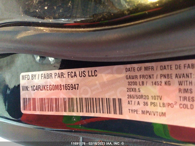 1C4RJKEG0M8165947 Jeep Grand Cherokee L Summit