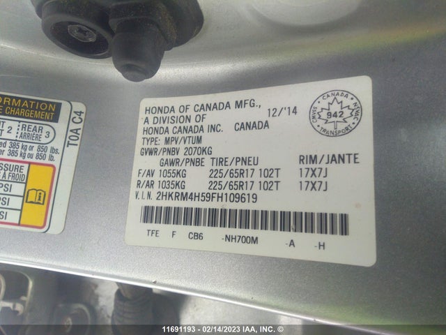 Honda CR-V EX 2015 2HKRM4H59FH109619 Image 10