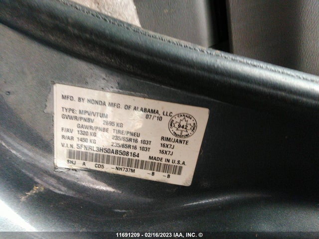 Honda ODYSSEY EX 2010 5FNRL3H50AB508164 Image 11