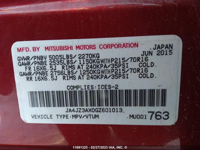 JA4JZ3AX0GZ601013 Mitsubishi Outlander Se/sel