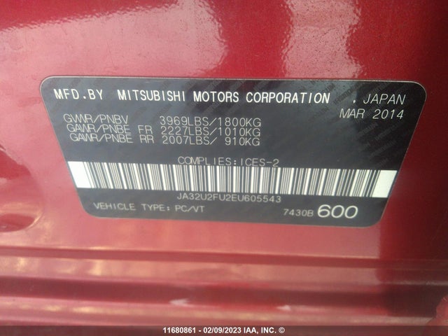 JA32U2FU2EU605543 Mitsubishi Lancer Es/es Sport