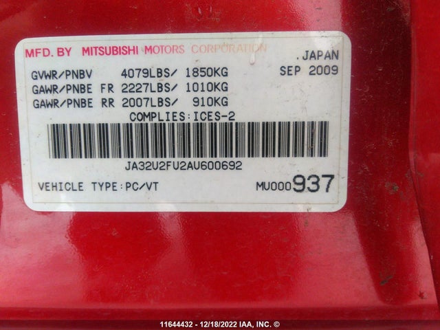 JA32U2FU2AU600692 Mitsubishi Lancer Es/es Sport