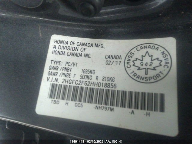 Honda Civic Lx 2017 2HGFC2F62HH018856 Image 10