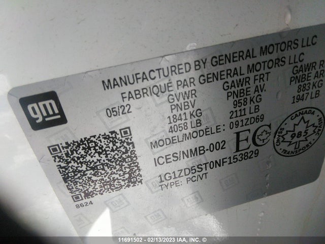 Chevrolet MALIBU LT 2022 1G1ZD5ST0NF153829 Image 9