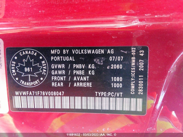 Volkswagen Eos Lux 2008 WVWFA71F78V008047 Image 10