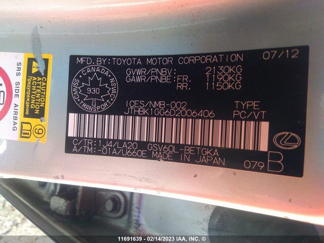JTHBK1GG6D2006406 Lexus ES 350