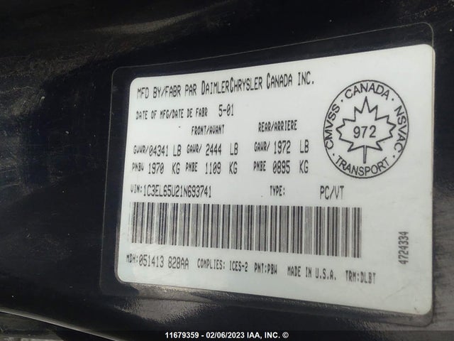 1C3EL65U21N693741 Chrysler Sebring Limited