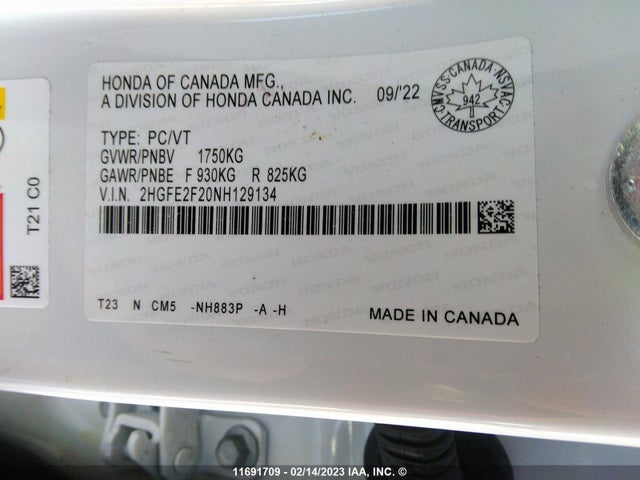 Honda Civic Lx 2022 2HGFE2F20NH129134 Image 11