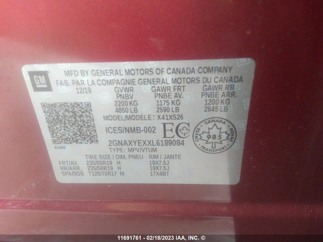 Chevrolet Equinox Premier 2020 2GNAXYEXXL6189084 Image 9