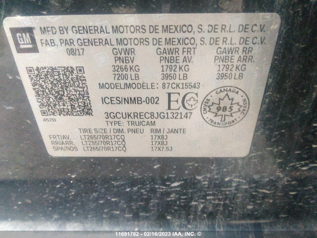 Chevrolet Silverado K1500 Lt 2018 3GCUKREC8JG132147 Image 9
