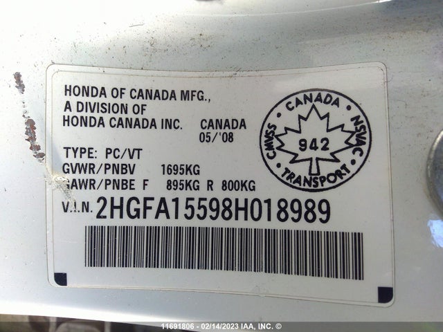 Honda Civic Lx 2008 2HGFA15598H018989 Image 10