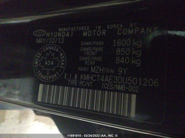 11691810 :رقم المزاد ، KMHCT4AE3DU501206 vin ، 2013 Hyundai Accent Gls/gs مزاد بيع