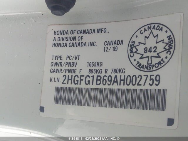 Honda Civic 2010 2HGFG1B69AH002759 Image 9