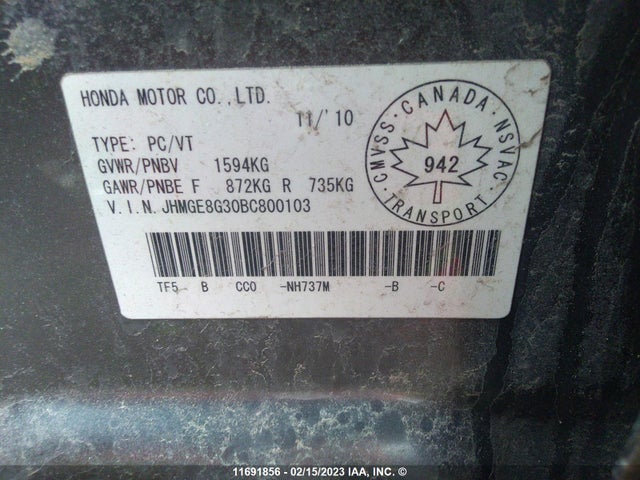 Honda Fit 2011 JHMGE8G30BC800103 Image 10