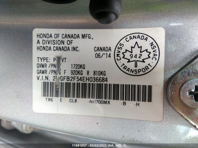 Honda Civic Lx 2014 2HGFB2F54EH036684 Image 10