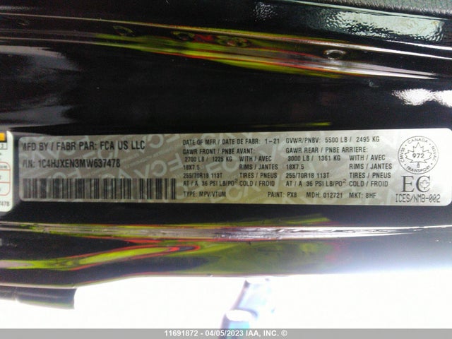 1C4HJXEN3MW637478 Jeep Wrangler Unlimited Sahara