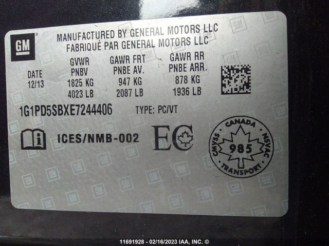 Chevrolet CRUZE LT 2014 1G1PD5SBXE7244406 Image 9