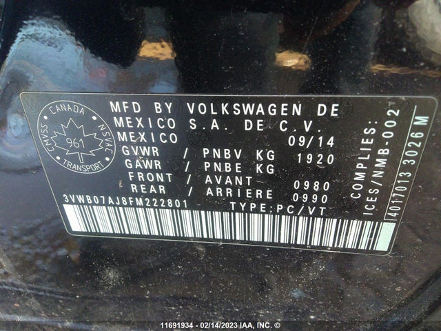 3VWB07AJ8FM222801 Volkswagen JETTA SE