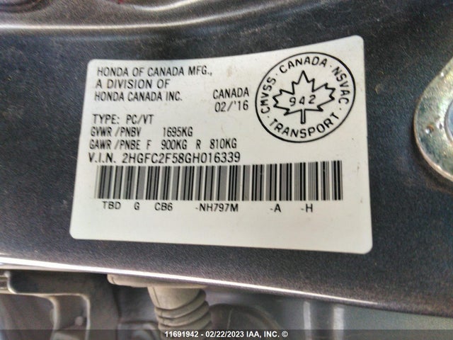 Honda Civic Lx 2016 2HGFC2F58GH016339 Image 9