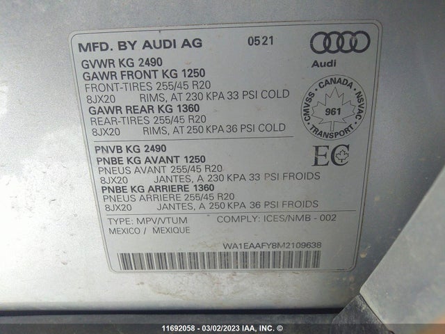 WA1EAAFY8M2109638 Audi Q5 Progressiv
