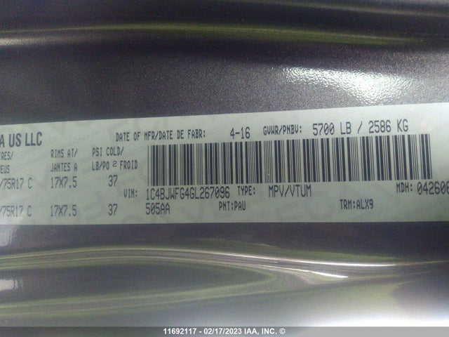 1C4BJWFG4GL267096 Jeep Wrangler Unlimited Rubicon