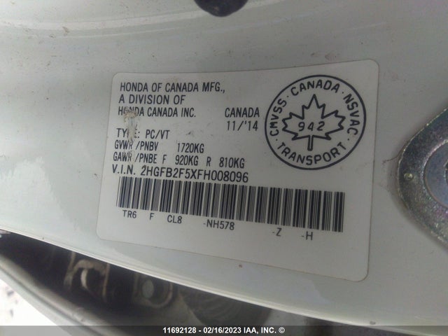 Honda Civic Lx 2015 2HGFB2F5XFH008096 Image 9