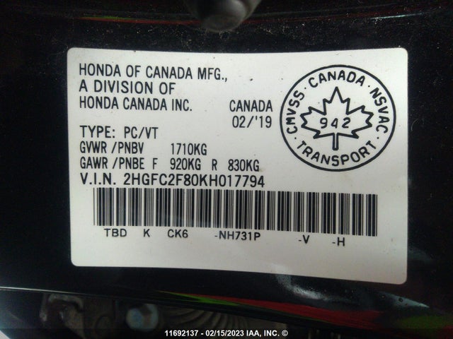 Honda Civic Sport 2019 2HGFC2F80KH017794 Image 10