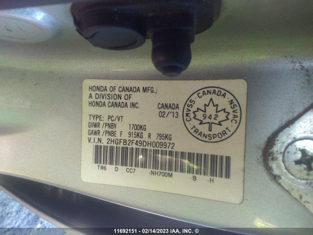 Honda Civic Lx 2013 2HGFB2F49DH009972 Image 11