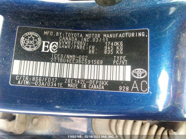 Toyota Corolla S/le 2011 2T1BU4EE3BC591569 Image 11