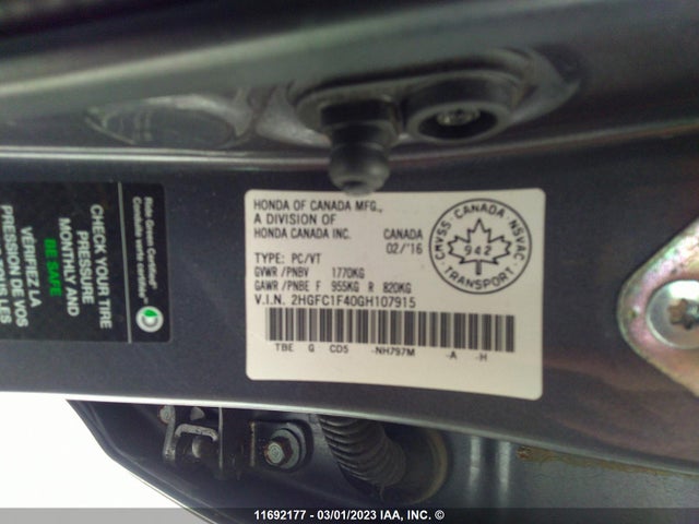 Honda CIVIC EX 2016 2HGFC1F40GH107915 Image 9