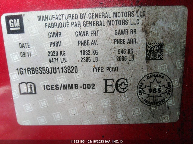 Chevrolet Volt Premier 2018 1G1RB6S59JU113820 Image 9