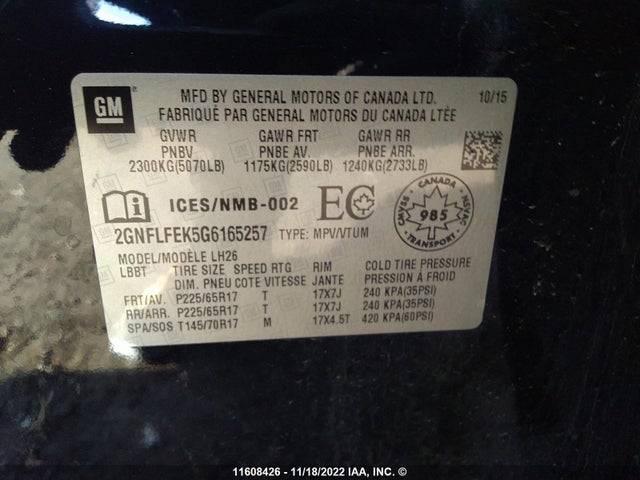 Chevrolet EQUINOX LT 2016 2GNFLFEK5G6165257 Image 9