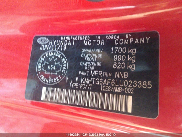 Hyundai Veloster Premium 2020 KMHTG6AF6LU023385 Image 11