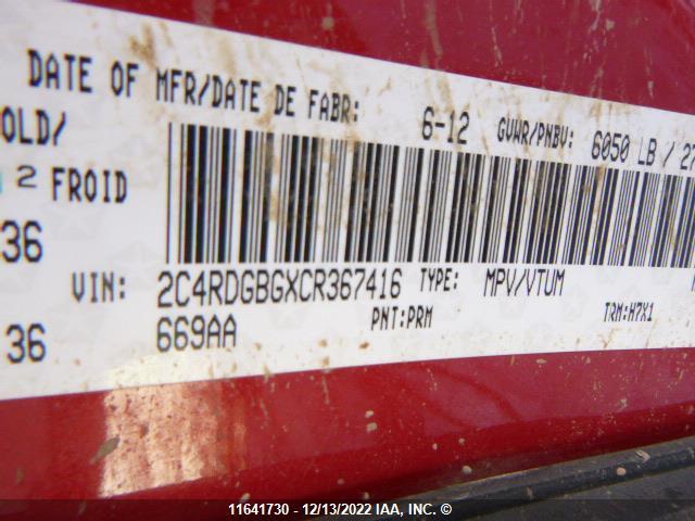 Dodge GRAND CARAVAN 2012 2C4RDGBGXCR367416 Image 9
