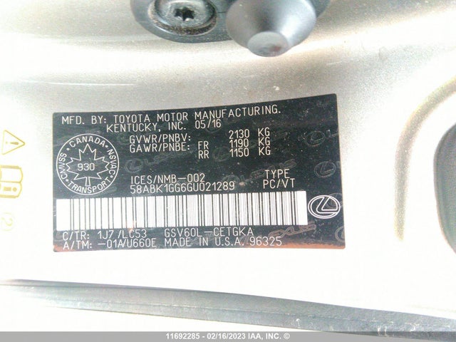 58ABK1GG6GU021289 Lexus ES350