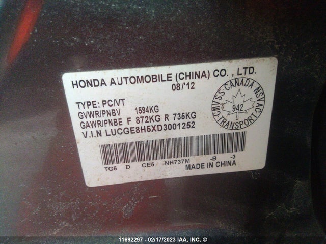 Honda FIT LX 2013 LUCGE8H5XD3001252 Image 10