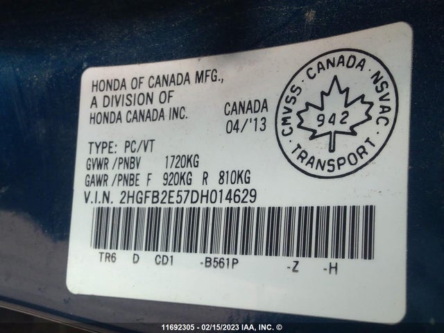 Honda Civic Lx 2013 2HGFB2E57DH014629 Image 10