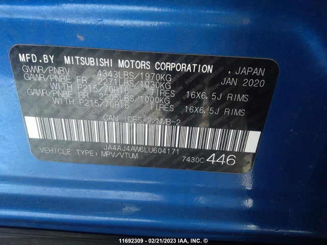 JA4AJ4AW6LU604171 Mitsubishi Rvr Se/sel/limited/gt