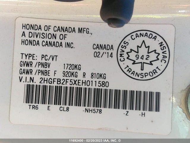 Honda Civic Lx 2014 2HGFB2F5XEH011580 Image 9