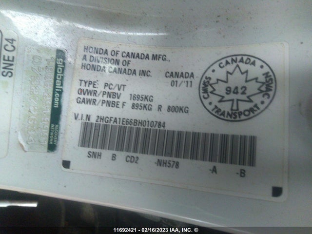Honda CIVIC LX-S 2011 2HGFA1E66BH010784 Image 11
