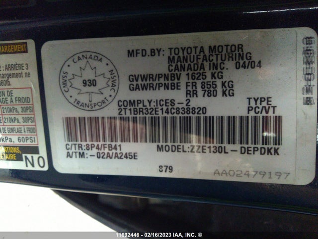 Toyota COROLLA CE/LE/S 2004 2T1BR32E14C838820 Image 11