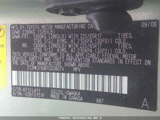 2T2HK31U87C028074 Lexus RX 350