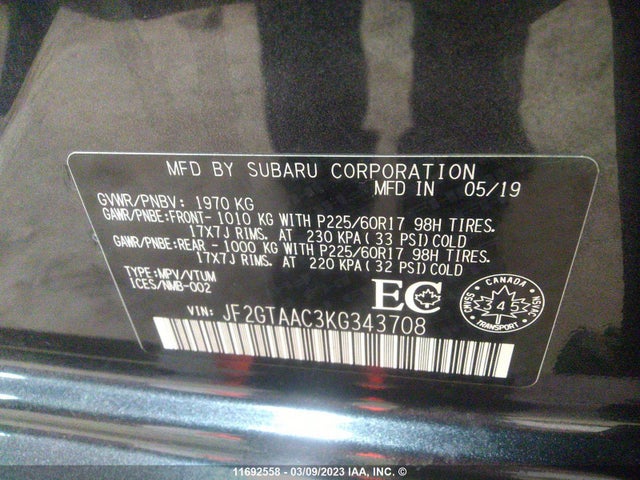 JF2GTAAC3KG343708 Subaru Crosstrek
