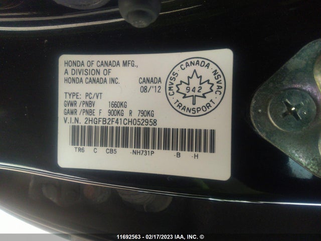 Honda Civic Lx 2012 2HGFB2F41CH052958 Image 10