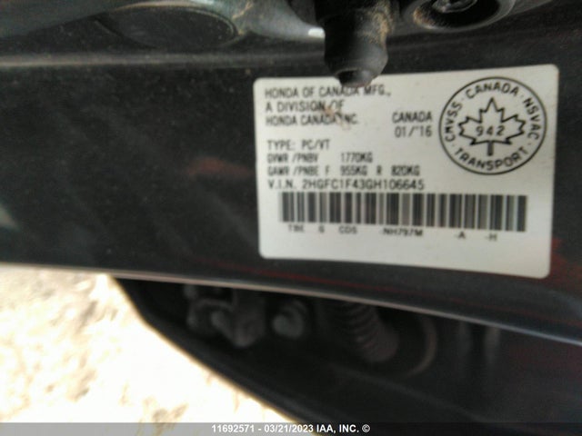 Honda Civic 2016 2HGFC1F43GH106645 Image 9