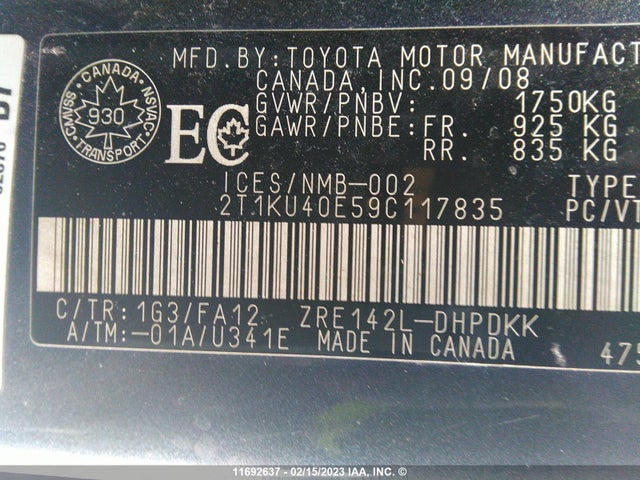 Toyota Matrix 2009 2T1KU40E59C117835 Image 10