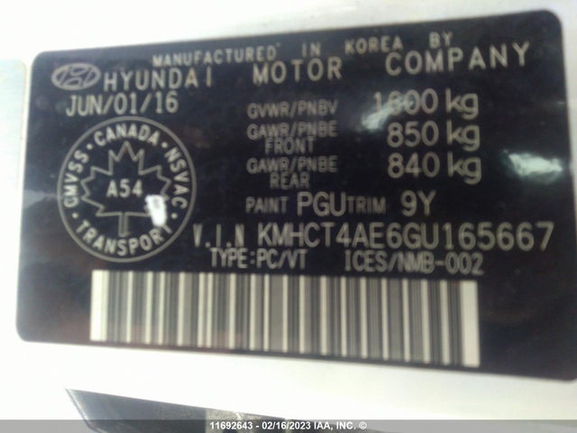 Hyundai ACCENT SE 2016 KMHCT4AE6GU165667 Image 10