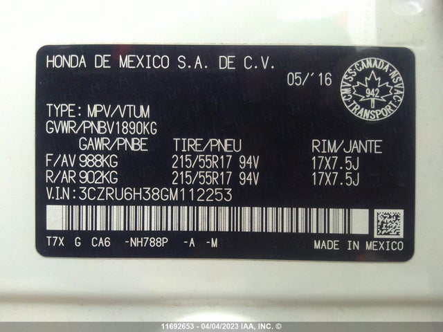 Honda HR-V LX 2016 3CZRU6H38GM112253 Image 9